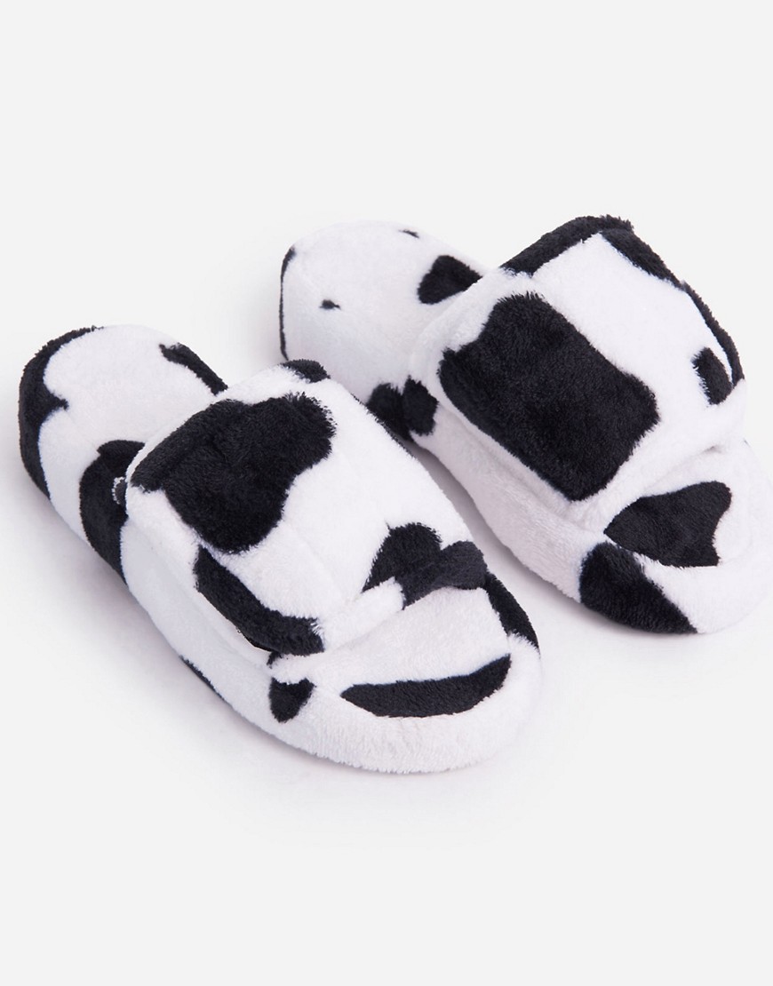 E-gó Ego Teddy Mule Slippers In Cow Print-white