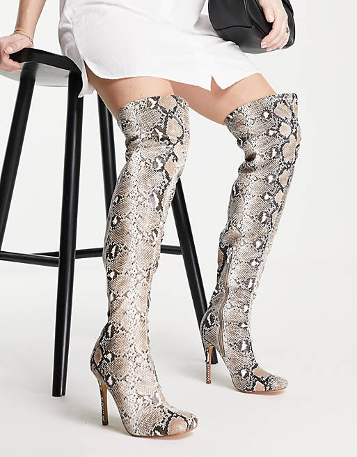 Ego That Glow thigh high heel boots in natural snake
