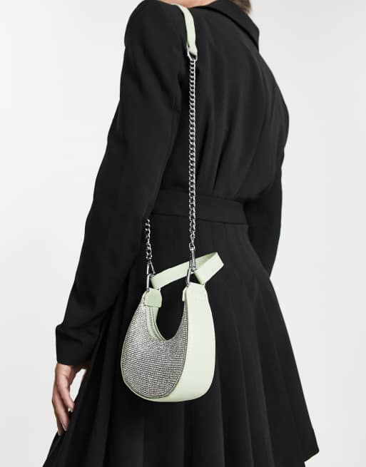 Ego tiny crystal drench shoulder bag in silver ASOS