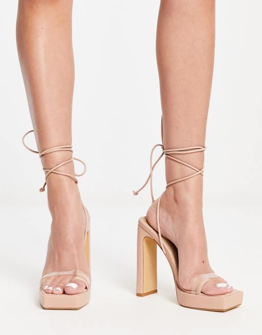 Nude Clear Strap Block Heel Sandal  Heels, Block heels sandal, Womens  heels stilettos