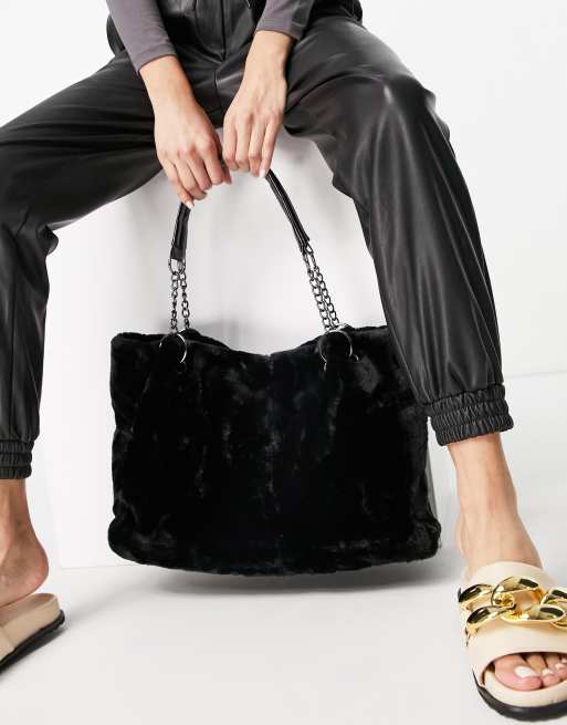 Ego - Tote bag en fausse fourrure - Noir