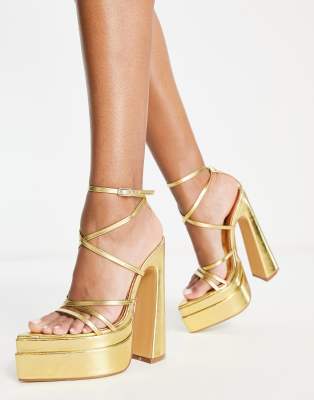 Whole Life platform heel strappy sandals in gold