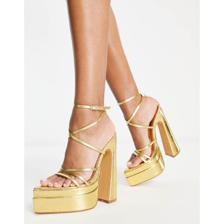 Ego Whole Life platform heel strappy sandals in gold