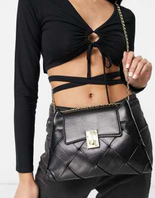 Ego woven cross body bag in black