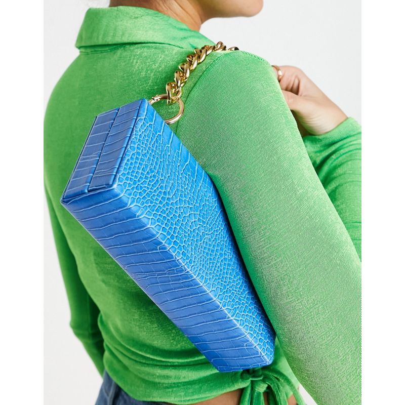 Idee Regalo da Donna Donna EGO x Jess Hunt - Borsetta con tracolla con catena spessa, colore blu effetto coccodrillo