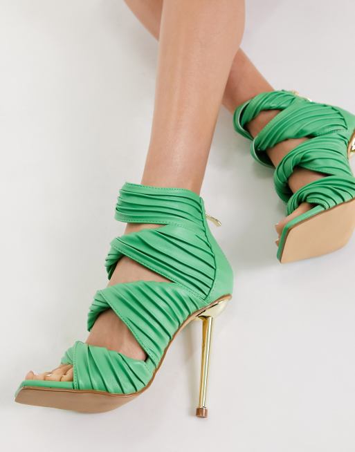 Ego x Maura Amphora twist front heel sandals in green, 2 of 4