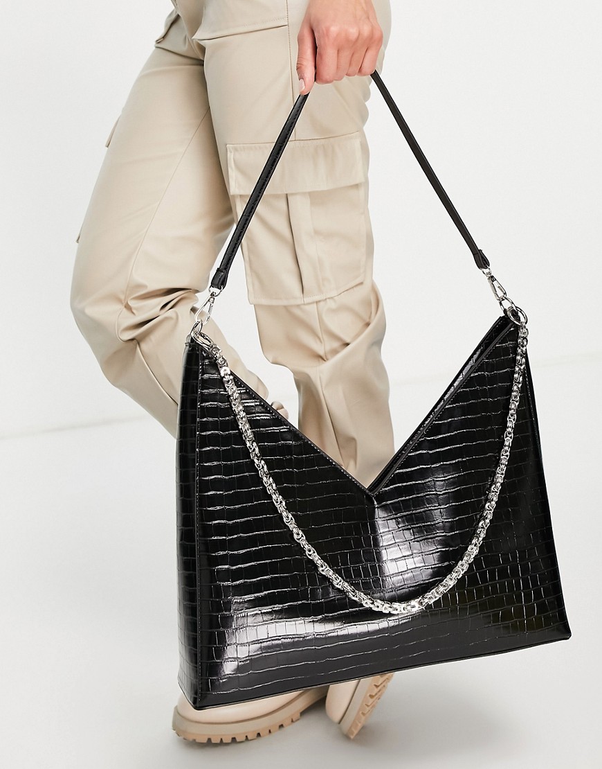 Ego x Maura shoulder bag with jewel trim in black croc