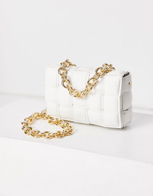 Ego x Molly Mae cross body bag in white quilt with chain handle
