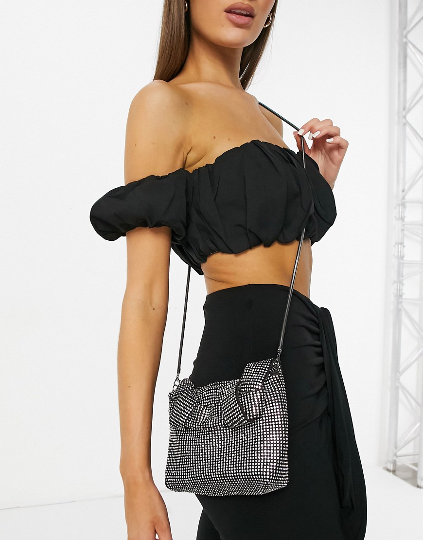 Ego x Molly Mae shoulder bag in black with all over diamante