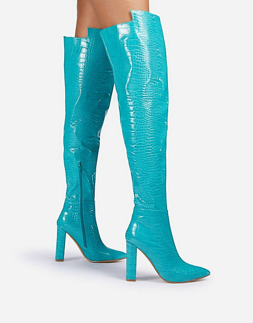  Boots/Ego x Molly-Mae Visionary slouch over the knee boots in blue croc 