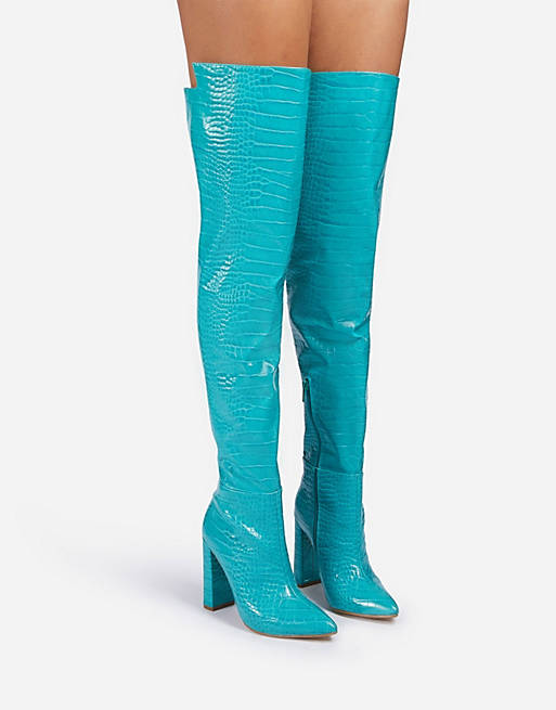  Boots/Ego x Molly-Mae Visionary slouch over the knee boots in blue croc 