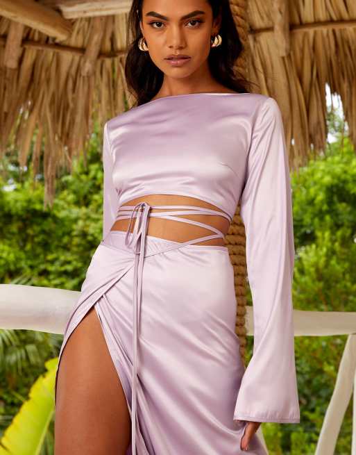 Ego x Stassie long sleeve super crop top in lilac (part of a set) 
