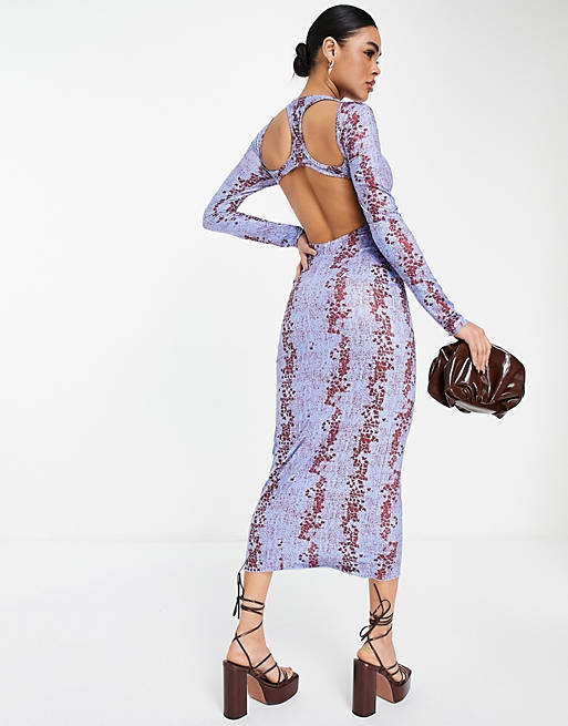 Ei8th Hour bodycon maxi dress with low back in blue multi print