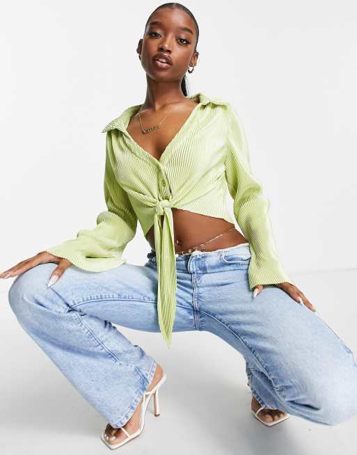 Ei8th Hour - Camicia plissé allacciata sul davanti, colore verde