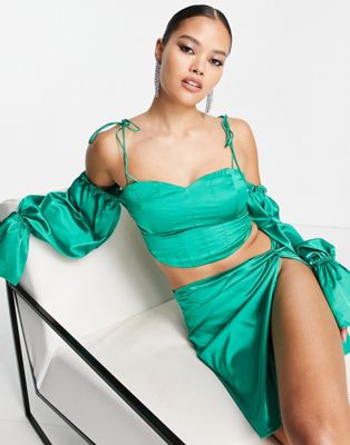 Ei8th Hour corset satin co-ord top in green