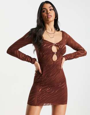 long sleeve front cut out dress