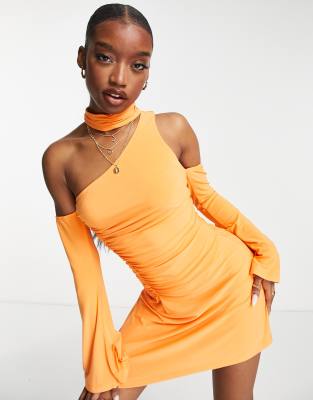 Ei8th Hour drape mini dress with cut out detail in orange