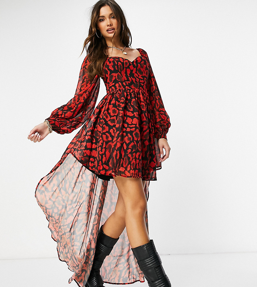 Ei8th Hour exclusive balloon sleeve high low dress in contrast leopard-Multi