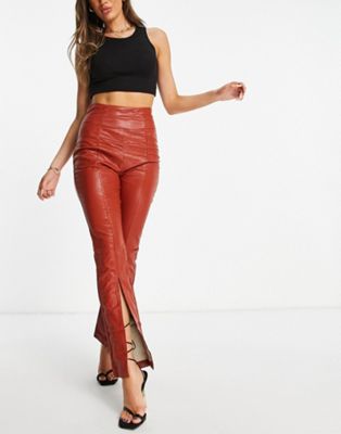 Ei8th Hour leather look flares co ord in brown
