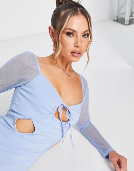 Ei8th Hour mesh detail midi dress in blue, 3 of 4