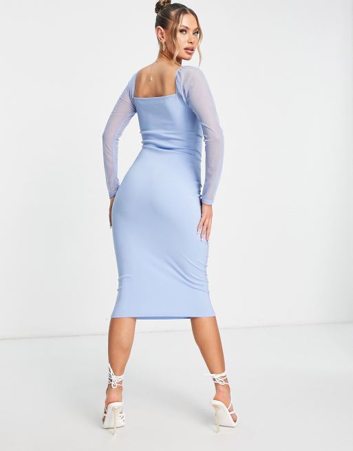 Ei8th Hour mesh detail midi dress in blue, 4 of 4