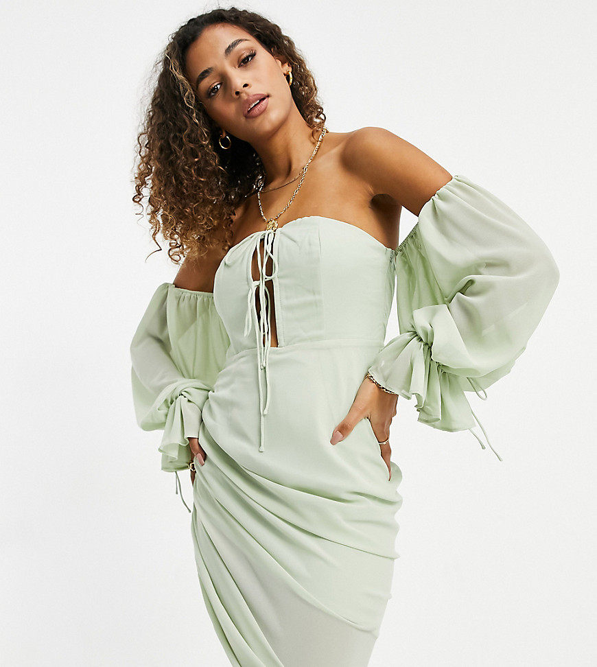 Ei8th Hour off shoulder mini dress with tie detail in sage green