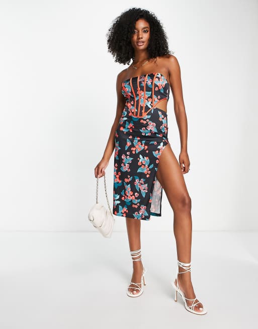 Topshop floral shop corset midi dress