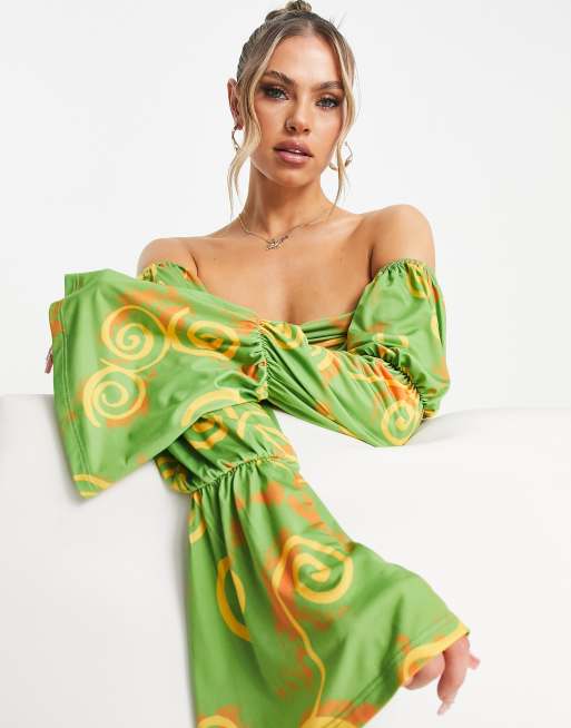 Ei8th Hour slinky bardot dress in abstract green print