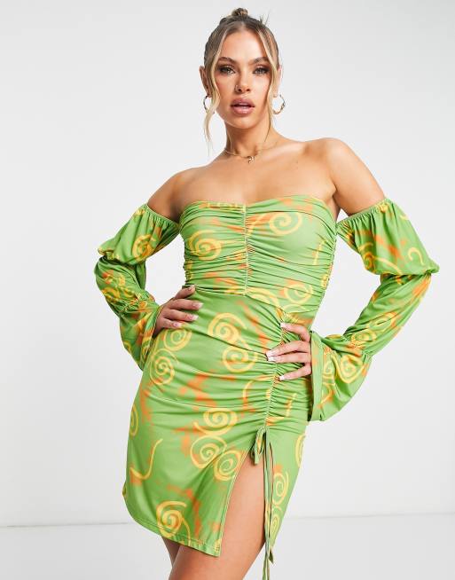 Ei8th Hour slinky bardot dress in abstract green print