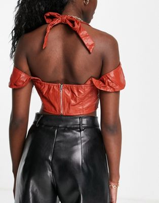 Femme Ei8th Hour - Top corset d'ensemble imitation cuir - Marron