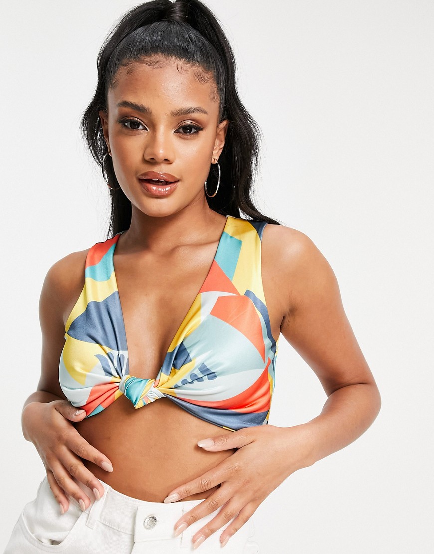 Ei8th Hour twisted front slinky crop top in geometric print-Multi
