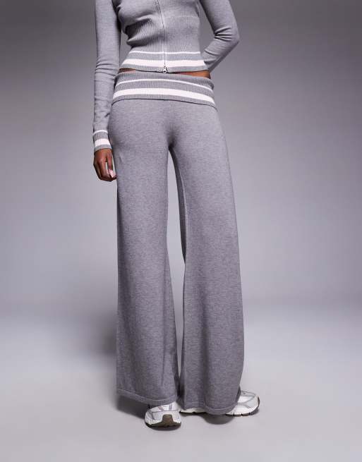 Eikted Kaliya co-ord stripey fold over knit trousers in grey, 2 of 5