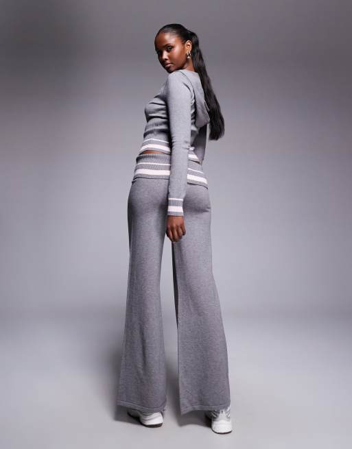 Eikted Kaliya co-ord stripey fold over knit trousers in grey, 4 of 5