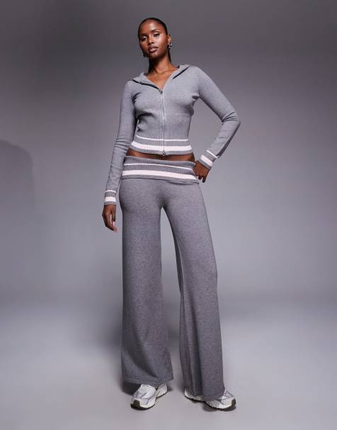 Eikted Kaliya stripey foldover knit pants in grey (Part of a set) - view 1