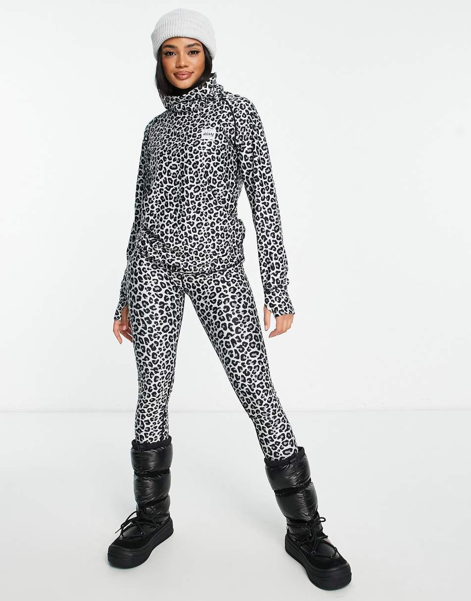 Eivy Ice Cold base layer leggings in white leopard print 