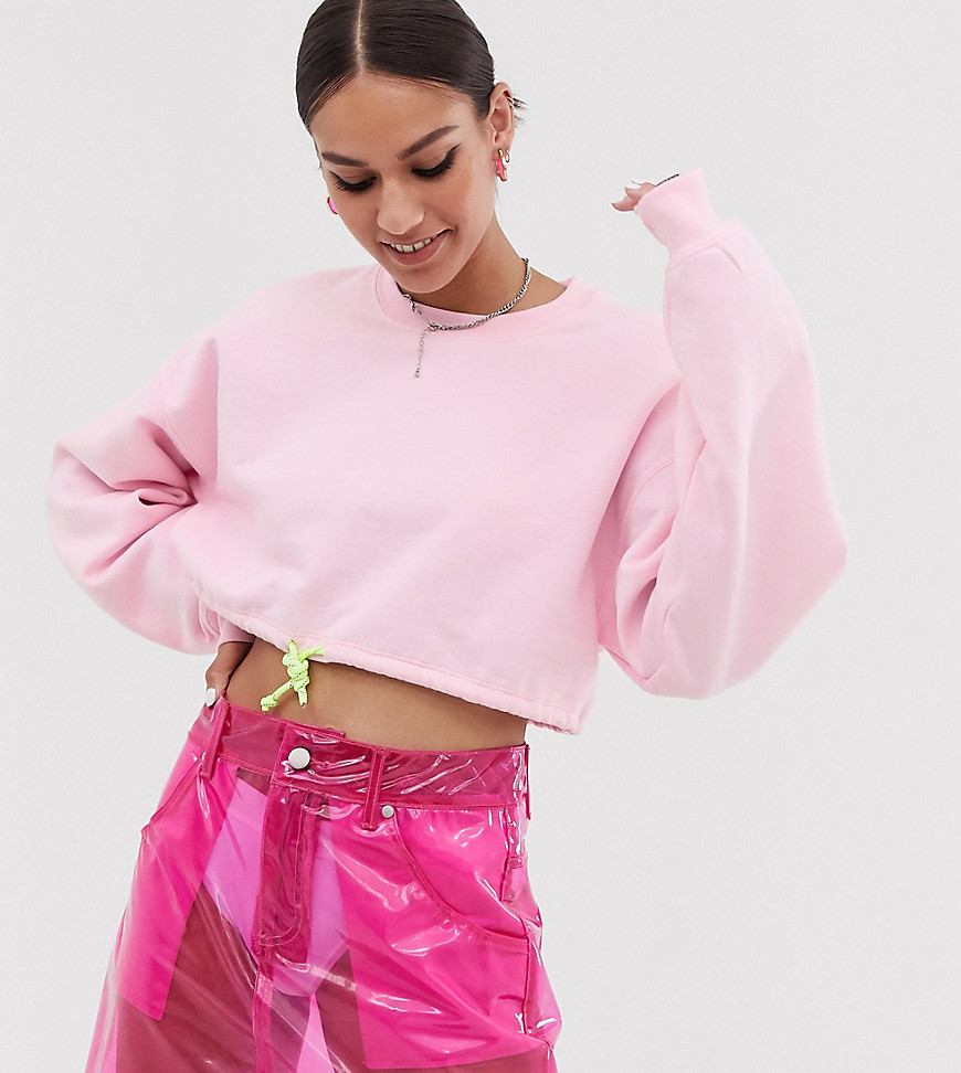 Eksklusiv kort sweatshirt med neonbånd fra Vintage Supply-Pink