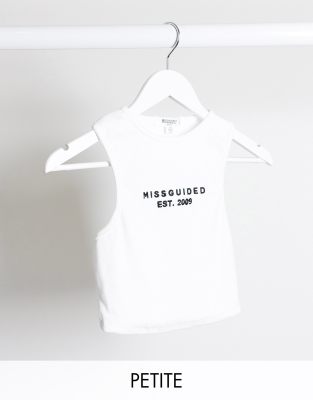 фото Эксклюзивная белая короткая майка в рубчик missguided petite-белый