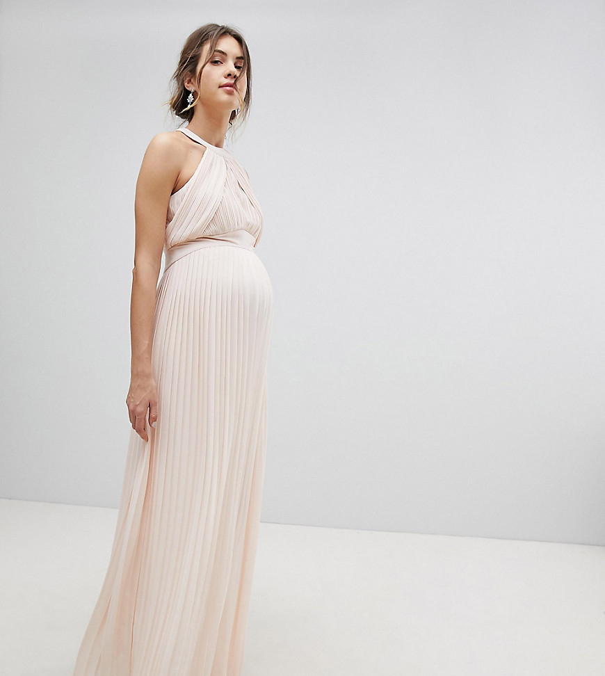 Эксклюзивное перламутрово-розовое плиссированное платье макси для подружки невесты TFNC Maternity-Розовый