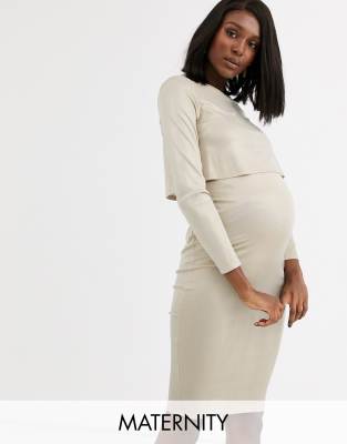 фото Эксклюзивное платье миди 2 в 1 с эффектом металлик blume maternity-золотой