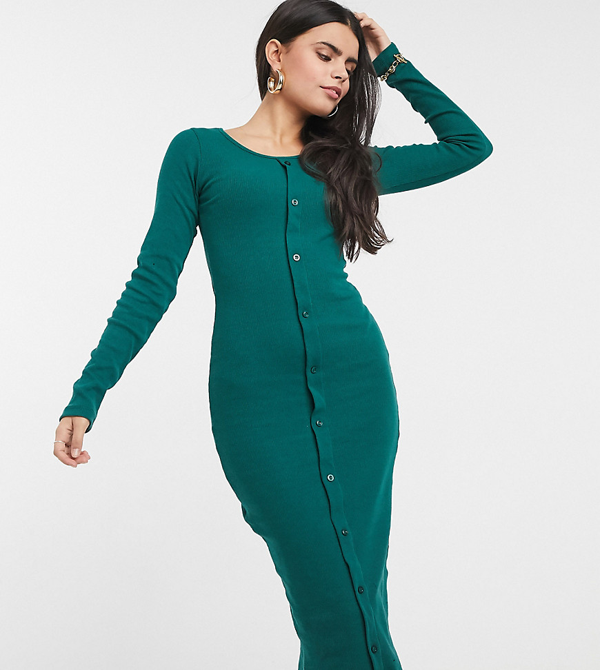 фото Эксклюзивное платье миди изумрудно-зеленого цвета с длинными рукавами и застежкой на пуговицы outrageous fortune petite-зеленый цвет