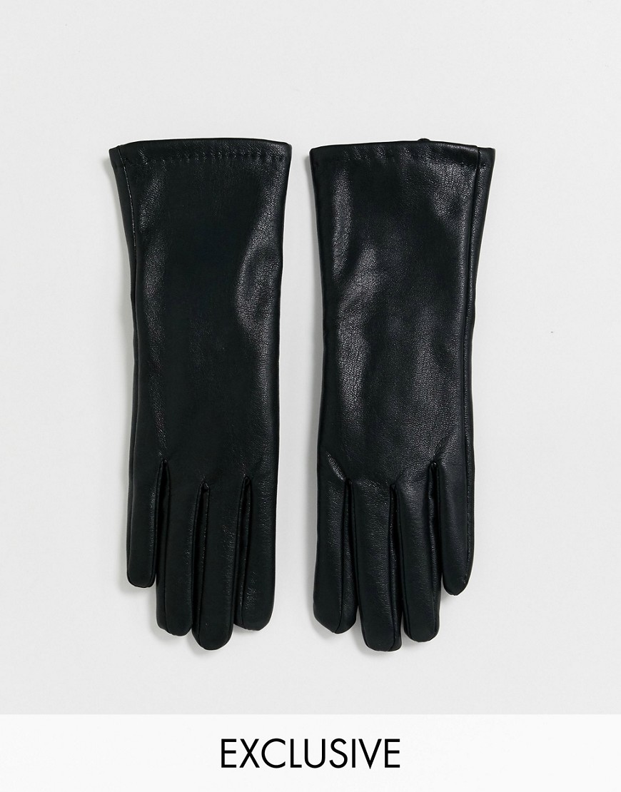 фото Эксклюзивные черные перчатки из искусственной кожи со вставками для сенсорных экранов my accessories london-черный