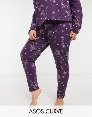 фото Эксклюзивные фиолетовые комбинируемые пижамные леггинсы с принтом карт таро asos design curve-фиолетовый цвет asos curve