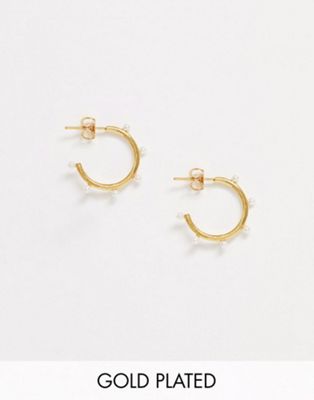 фото Эксклюзивные позолоченные серьги-кольца с искусственным жемчугом orelia-золотой