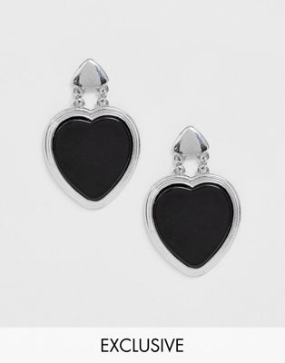 фото Эксклюзивные серьги-сердечки с черной отделкой sacred hawk-серебряный