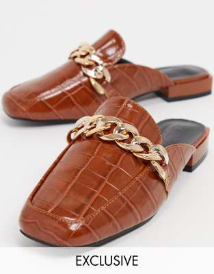 Эксклюзивные светло-коричневые мюли с крокодиловым рисунком и цепочками Z_Code_Z-Коричневый