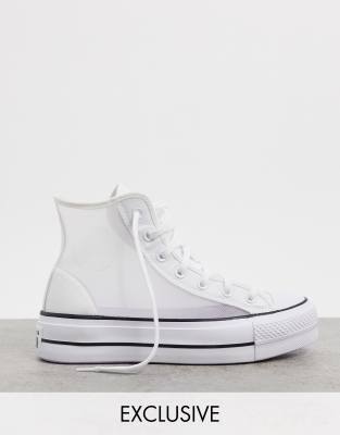 фото Эксклюзивные белые сетчатые высокие кеды на платформе converse chuck taylor-белый