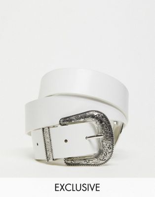 фото Эксклюзивный белый ремень в стиле вестерн с двойной пряжкой my accessories london curve my accessories curve
