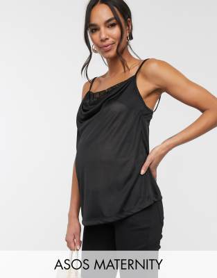 фото Эксклюзивный черный топ на бретелях с кружевной отделкой asos design maternity asos maternity