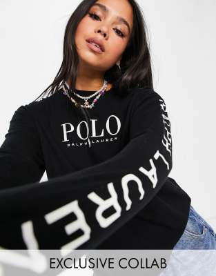 фото Эксклюзивный черный топ с длинными рукавами polo ralph lauren x asos-черный цвет