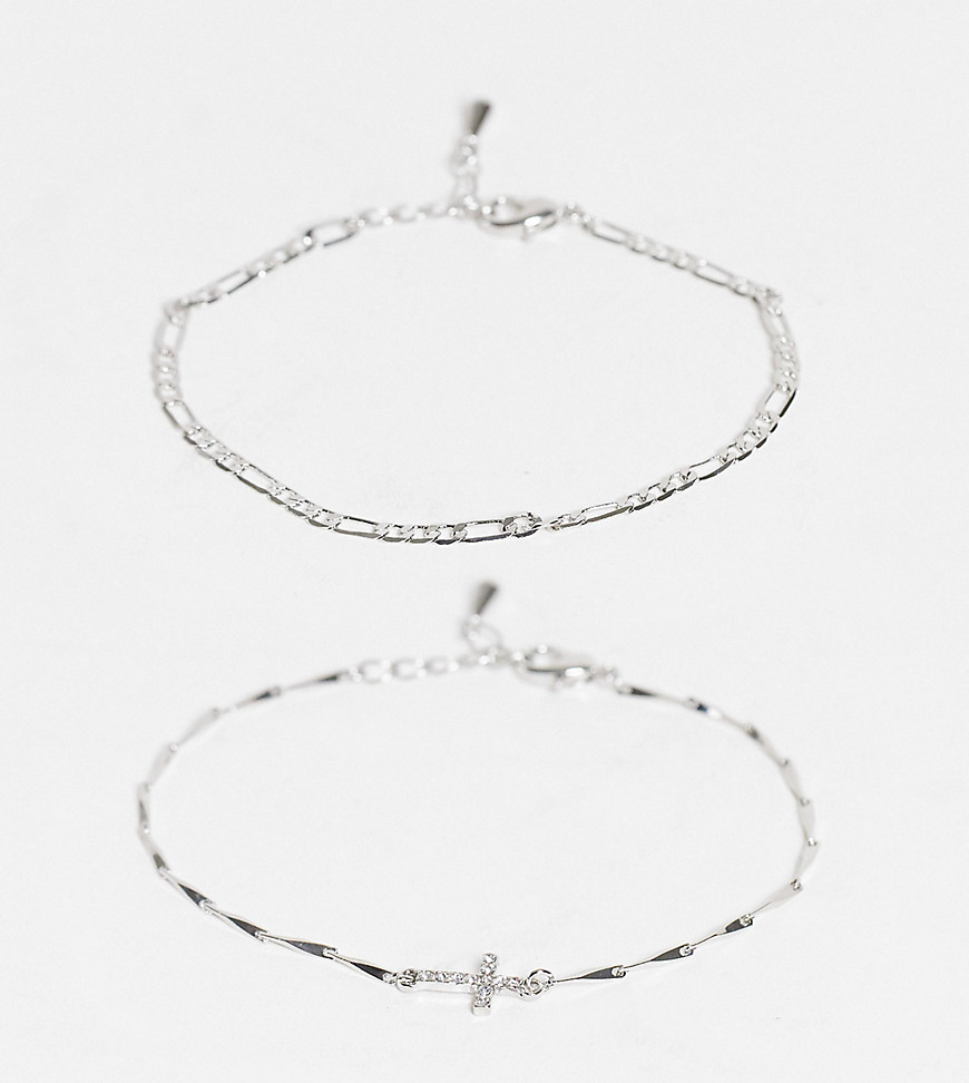 фото Эксклюзивный набор из 2 серебристых браслетов-цепочек плетения фигаро designb london curve-серебристый